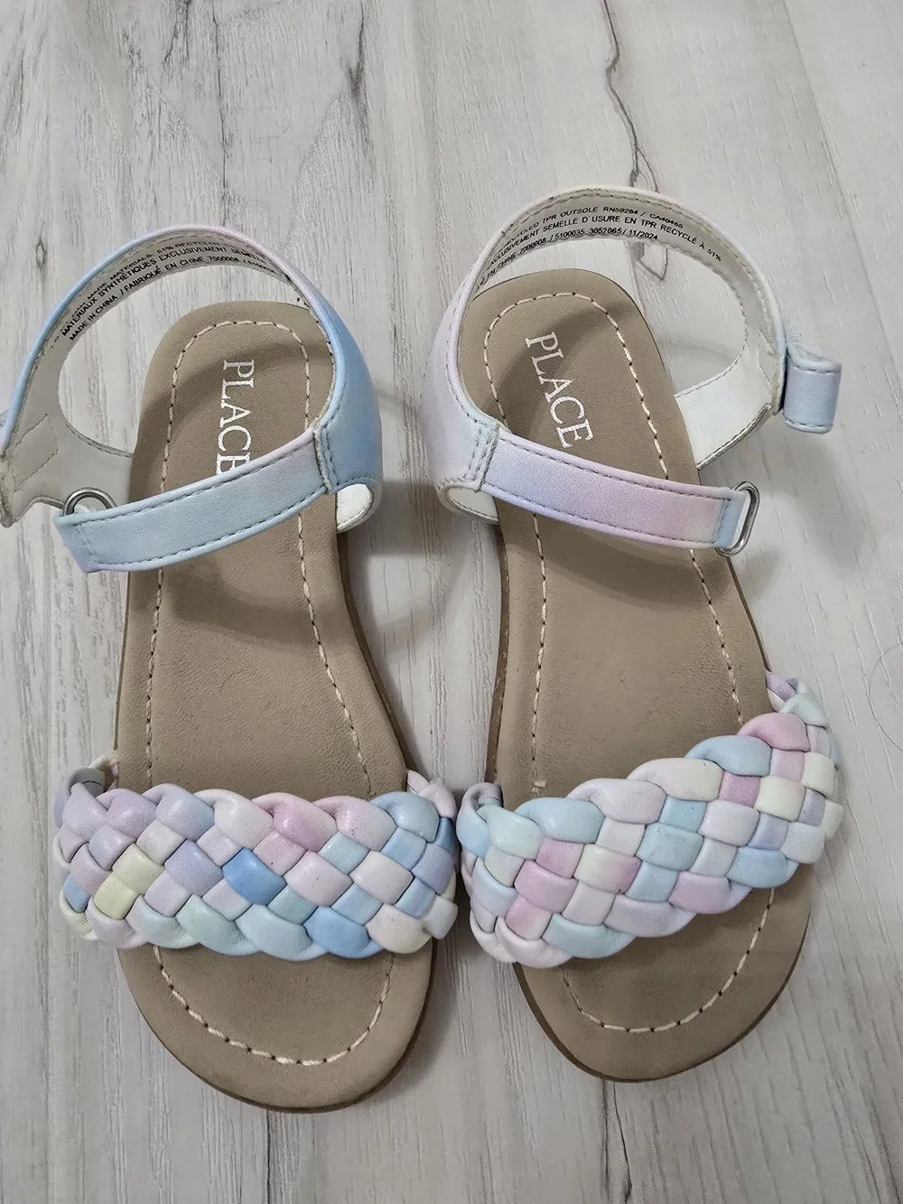 The Childrens Place Pastel Braided Strap Sandals - Girls' Blue/Pink/White